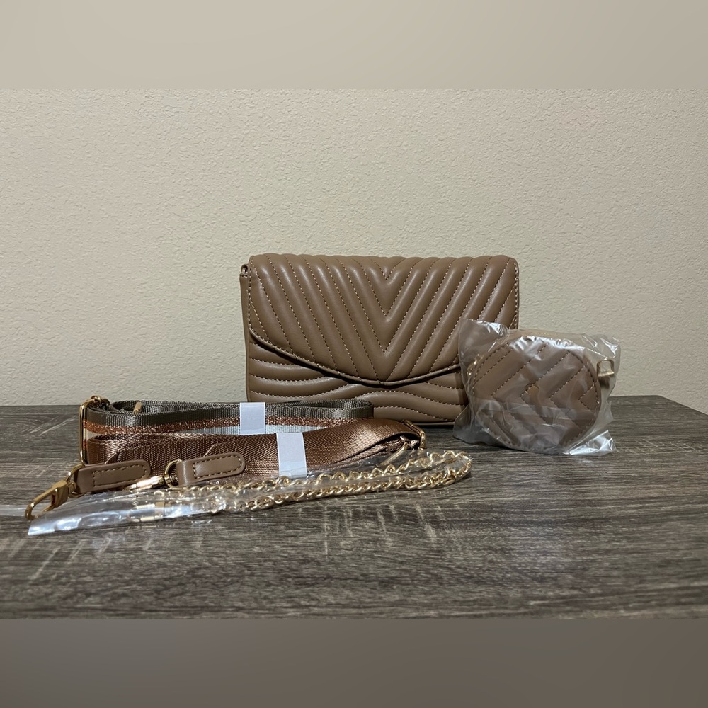 Chic Tan Quilted Shoulder Bag NEW